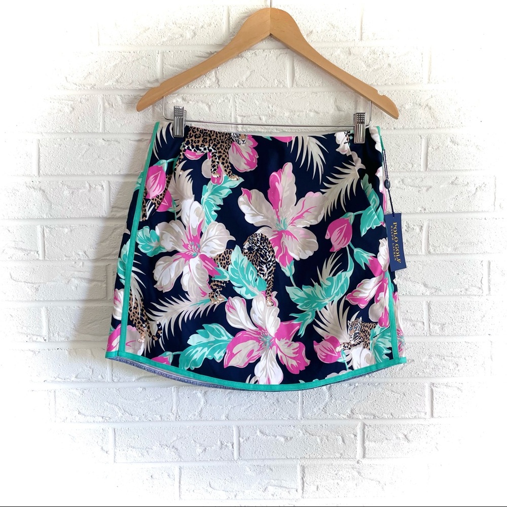 NWT Polo Golf Ralph Lauren Printed Tech Sateen Skort Leopard Hawaiian Size 2